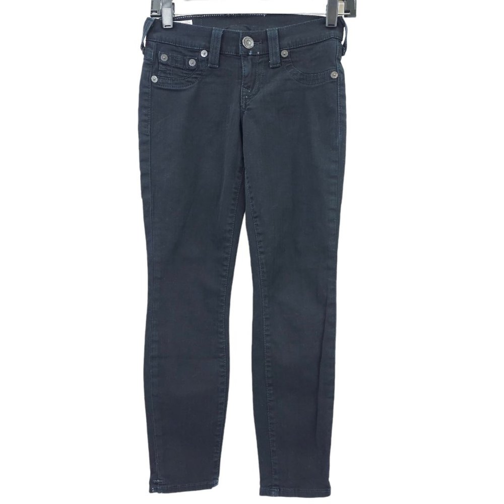 True Religion Linda Jeans Skinny Crop Black Stretch Denim Women Size 24 Low Rise